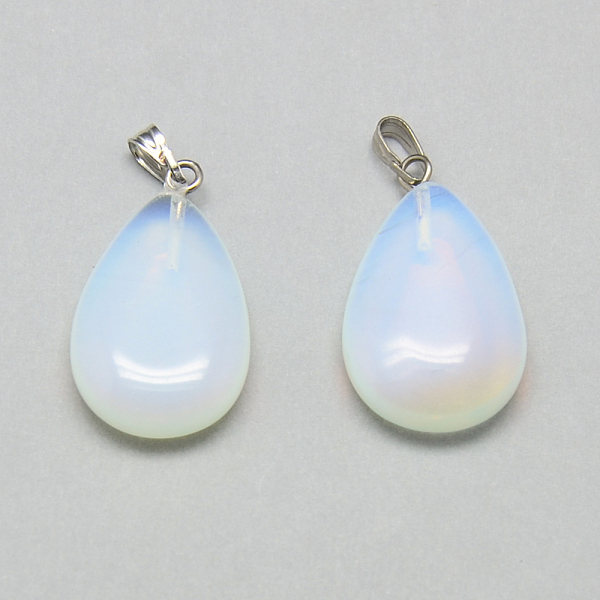 

PandaHall Opalite Pendants, with Iron Findings, Teardrop, Platinum, 27x16x6mm, Hole: 6x2mm Opalite Teardrop