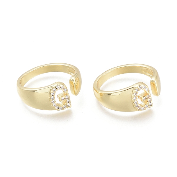 

PandaHall Brass Micro Pave Clear Cubic Zirconia Cuff Rings, Open Rings, Real 18K Gold Plated, Letter, Letter.G, US Size 6(16.5mm), G...