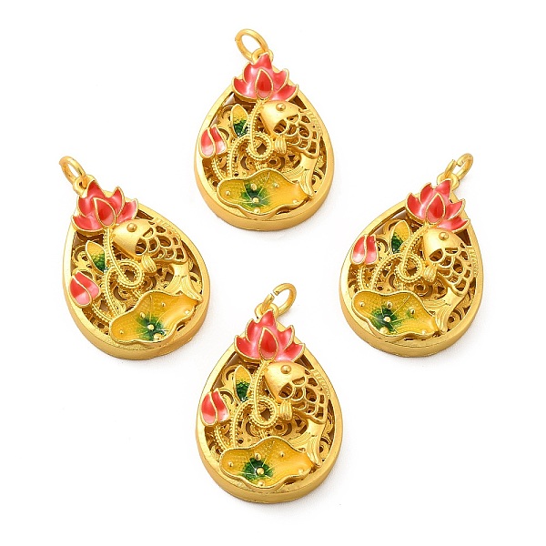 

PandaHall Alloy Enamel Pendants, with Jump Ring, Lead Free & Cadmium Free, Teardrop with Fish & Flower, Matte Gold Color, 32x21.5x7mm, Hole..., Multicolor
