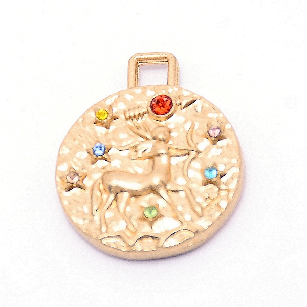 

PandaHall Alloy Colorful Rhinestone Pendants, Twelve Constellations Series, Flat Round, Sagittarius, 24x20x4mm, Hole: 3x3mm Alloy+Rhinestone..., Multicolor