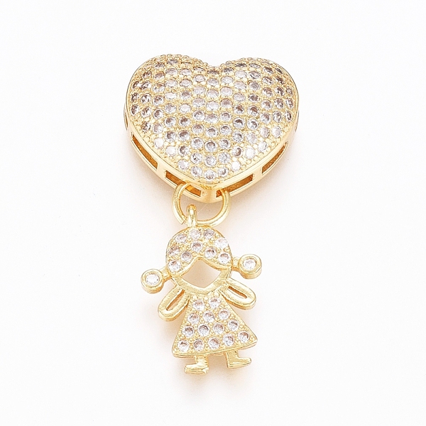 

PandaHall Brass Micro Pave Clear Cubic Zirconia Pendants, Long-Lasting Plated, Heart & Girl, Golden, 13x15x6mm, Hole: 4x1mm, Girl...
