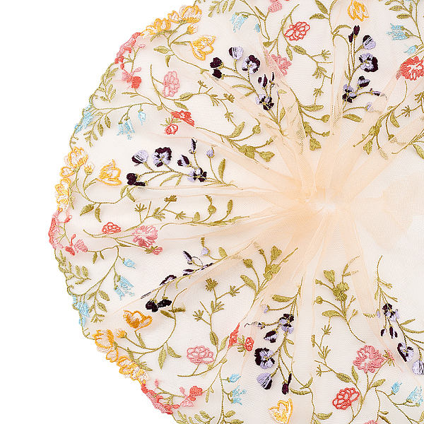 

PandaHall 2 Yards Polyester Embroidery Floral Mesh Fabric, Garment Accessories, Colorful, 7-1/8 inch(180mm) Polyester Flower