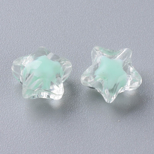 

PandaHall Transparent Acrylic Beads, Bead in Bead, Faceted, Star, Aquamarine, 10.5x11x7mm, Hole: 2mm, about 1280pcs/500g Acrylic Star Green