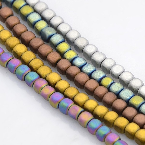 PandaHall Electroplate Non-magnetic Synthetic Hematite Beads Strands, Cube, Frosted, Mixed Color, 3x3x3mm, Hole: 1mm, about 148pcs/strand...