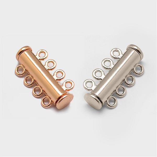 

PandaHall Alloy Magnetic Slide Lock Clasps, 4-Strand, 8-Hole, Tube, Mixed Color, 25x13.5x7mm, Hole: 2mm Alloy