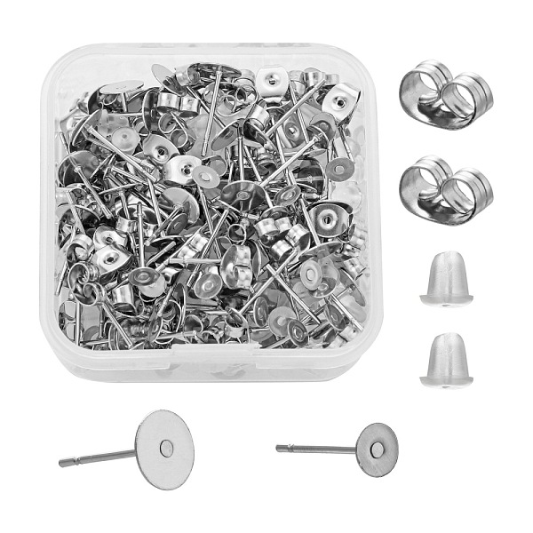 

PandaHall DIY Earring Making Kits, 100Pcs Stainless Steel Flat Round Blank Peg Stud Earring Findings, 200Pcs Stainless Steel & Plastic Ear...