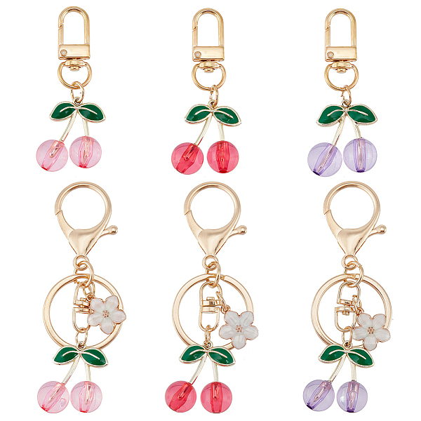 

PandaHall CRASPIRE 6Pcs 6 Styles Cherry Transparent Acrylic Pendant Decorations, with Alloy Finding, for Keychain Earphone Bag Gift Pendant..., Multicolor