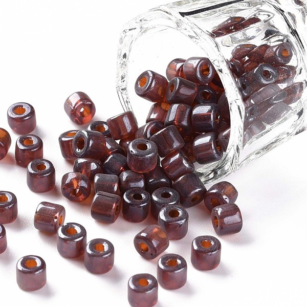 

PandaHall Transparent Colours Luster Glass Round Bugle Beads, Round Hole, Sienna, 4~6x5~6mm, Hole: 1.8mm, about 2250pcs/pound Glass Brown