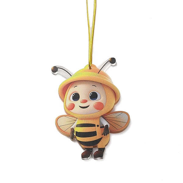 

PandaHall Cute Bees Acrylic Pendant Decoration, Nylon Cord for Car Backpack Home Hanging Ornaments, Gold, 330mm Acrylic Bees Gold