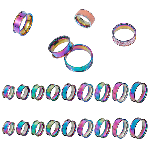 

PandaHall Unicraftale 18Pcs 9 Size 201 Stainless Steel Grooved Finger Ring Settings, Ring Core Blank, for Inlay Ring Jewelry Making, Rainbow...
