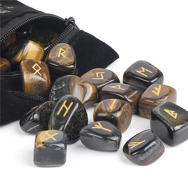 

PandaHall Natural Tiger Eye Rune Stones, Tumbled Stone, Healing Stones for Chakras Balancing, Crystal Therapy, Meditation, Reiki, Divination...