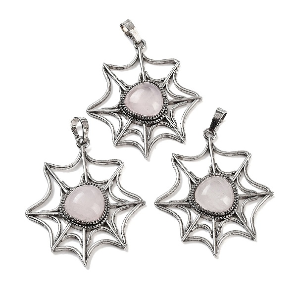 

PandaHall Natural Rose Quartz Spider Web Pendants, Rack Plating Antique Silver Plated Brass Halloween Net Charms, Cadmium Free & Lead Free...