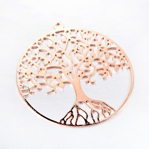 

PandaHall Filigree Tree of Life Brass Pendants, Rose Gold, 39x36x0.6mm, Hole: 2mm Brass Tree