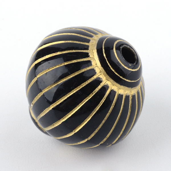 

PandaHall Lantern Plating Acrylic Beads, Golden Metal Enlaced, Black, 20x19mm, Hole: 2.5mm, about 135pcs/500g Acrylic Lantern Black