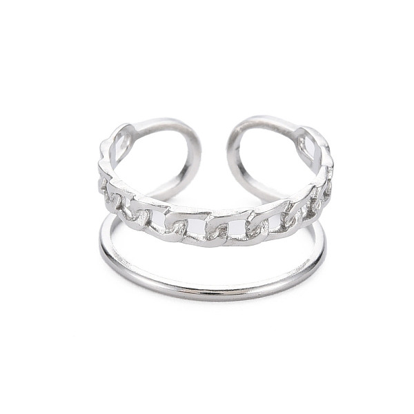 

PandaHall 304 Stainless Steel Curb Chain Shape Cuff Ring, Hollow Open Ring for Women, Stainless Steel Color, US Size 9 1/2(19.3mm) 304...