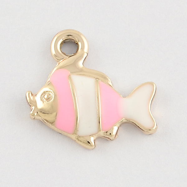 

PandaHall Light Gold Tone Alloy Enamel Pendants, Fish Charms, Pink, 15x15.5x3mm, Hole: 2mm Alloy+Enamel Fish Pink