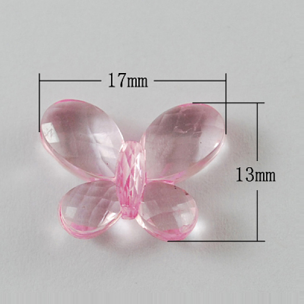 

PandaHall Transparent Acrylic Beads, Faceted, Butterfly, Pink, 17x13x5mm, Hole: 2mm, about 950pcs/500g Acrylic Butterfly Pink