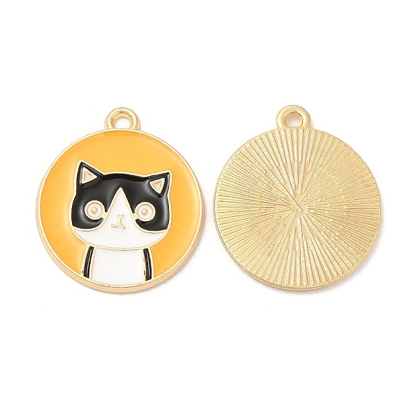 

PandaHall Cute Alloy Pendants, with Enamel, Golden, Cadmium Free & Lead Free, Flat Round with Cat Shape Charms, Orange, 24x20.5x1.5mm, Hole...