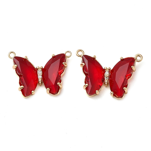 

PandaHall Brass Pave Faceted Glass Connector Charms, Golden Tone Butterfly Links, FireBrick, 17.5x23x5mm, Hole: 0.9mm Brass+Glass Butterfly..., Red
