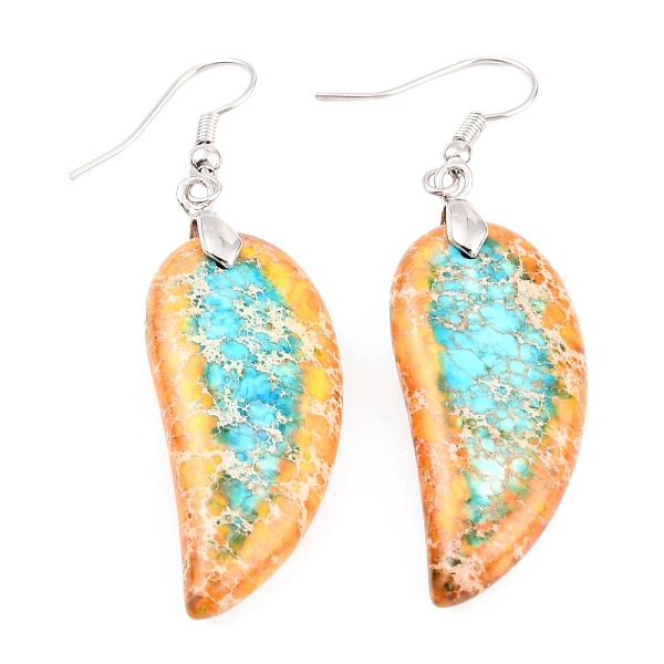 

PandaHall Natural Regalite/Imperial Jasper/Sea Sediment Jasper Dangle Earrings, with Brass Earring Hooks, Teardrop, Platinum, Gold, 57mm...