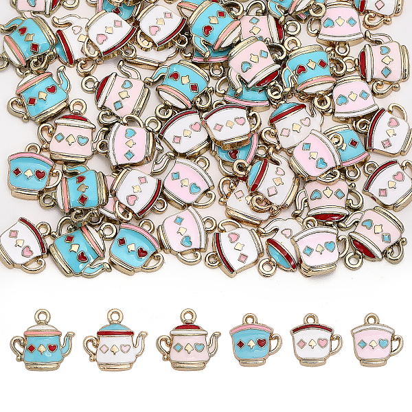 

PandaHall Globleland 60Pcs 6 Styles Alloy Pendant, with Enamel, Light Gold, Cup with Playing Cards Pattern Charm, Mixed Color..., Multicolor