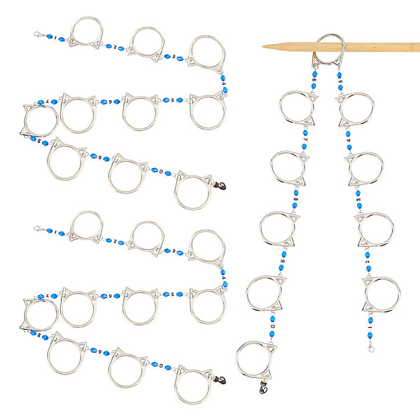 

PandaHall Acrylic Beaded Link Knitting Row Counter Chains, Cat Head Alloy Linking Ring Locking Stitch Marker, Platinum, 68cm Alloy Cat Shape