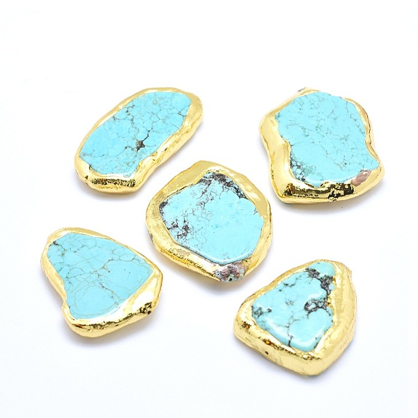 

PandaHall Natural Howlite Beads, Edge Golden Plated, Dyed & Heated, Nuggets, 32~45x23~32x6~8.5mm, Hole: 0.8~2mm Howlite Nuggets