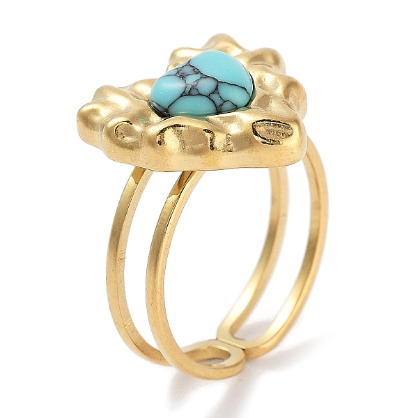 

PandaHall Ion Plating(IP) 304 Stainless Steel Ring, Adjustable Synthetic Turquoise Rings, Heart, 15x15.5mm, Inner Diameter: Adjustable...