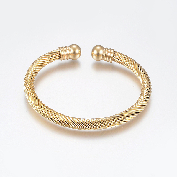 

PandaHall 304 Stainless Steel Torque Bangles, Cuff Bangles, Round, Golden, 1/4 inch(0.6cm), Inner Diameter: 2 inch(5cm) 304 Stainless Steel