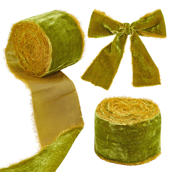 

PandaHall Flat Velvet Ribbons, Raw Edged Ribbons, Clothes Accessories, Dark Olive Green, 2 inch(50mm), about 3 Yards/Roll Velvet None