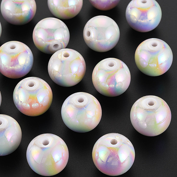 

PandaHall Opaque Acrylic Beads, AB Color Plated, Round, White, 20x19mm, Hole: 2~3mm Acrylic Round White