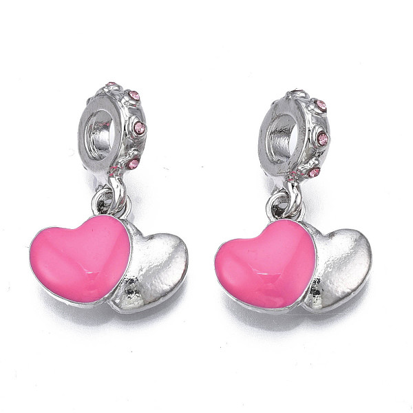 

PandaHall Rack Plating Alloy Enamel European Dangle Charms, with Rose Rhinestone, Large Hole Pendants, Cadmium Free & Nickel Free & Lead..., Pink
