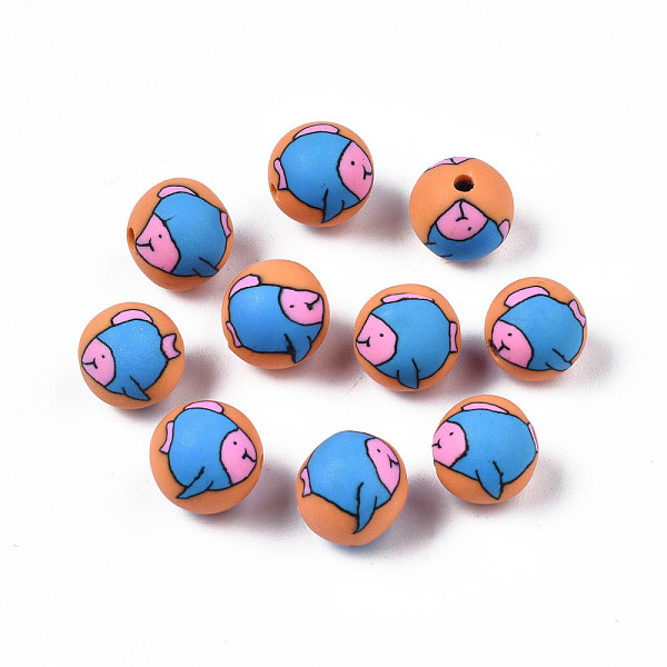 

PandaHall Handmade Polymer Clay Beads, Round with Fish, Coral, 9.5~11x9.5mm, Hole: 1.5mm Polymer Clay Round Red