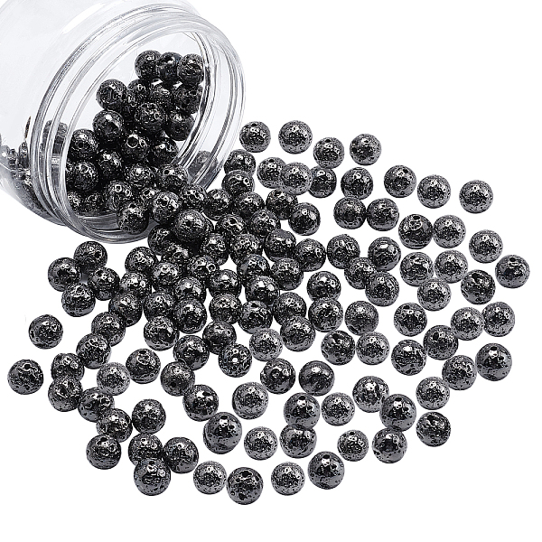 

PandaHall Electroplated Natural Lava Rock Beads, Round, Bumpy, Gunmetal Plated, 9mm, Hole: 1mm, 141pcs/box Lava Rock Round