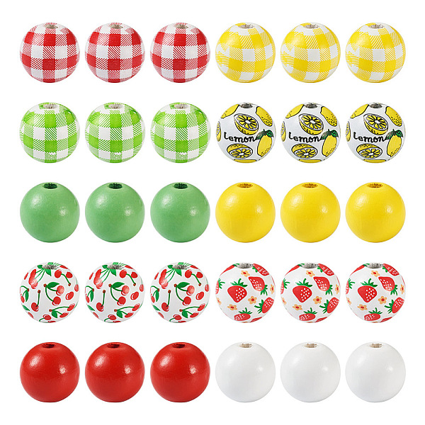 

PandaHall 140Pcs 10 Styles Natural Wooden Beads Set, Plaid Beads, Spray Painted Beads and Printed Fruit Beads, Round, Mixed Color, 5/8 inch..., Multicolor