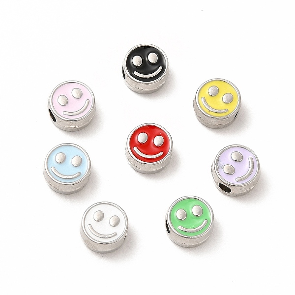 

PandaHall Rack Plating Alloy Enamel Beads, Cadmium Free & Nickel Free & Lead Free, Flat Round with Smiling Face Pattern, Platinum, Mixed..., Multicolor