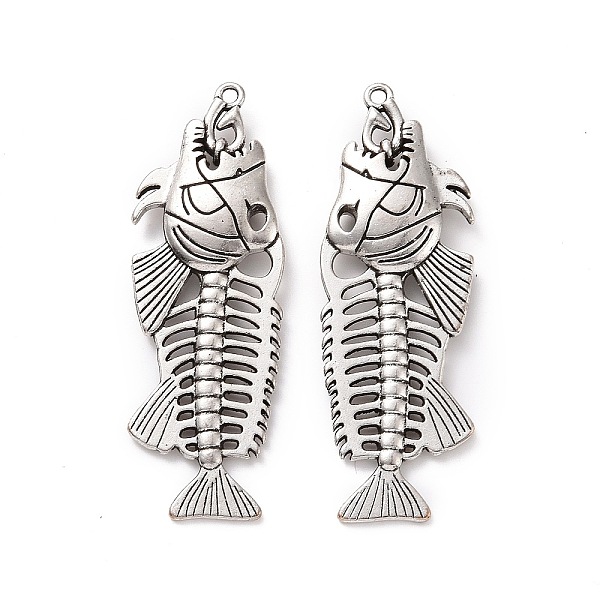 PandaHall Tibetan Style Alloy Big Pendants, Fishbone Charm, Antique Silver, 68.5x23.5x7mm, Hole: 2.5mm Alloy Fish