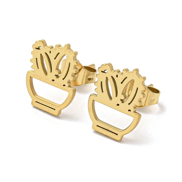 

PandaHall 304 Stainless Steel Stud Earrings, Cactus Potted, Golden, 12x9mm 304 Stainless Steel Cactus