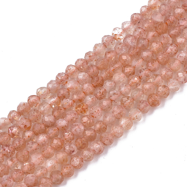 PandaHall Natural Sunstone Beads Strands, Grade A+, Round, Faceted(32 Facets), 2~3mm, Hole: 0.5mm, about 167~169pcs/strand, 15.39 inch~15.71...