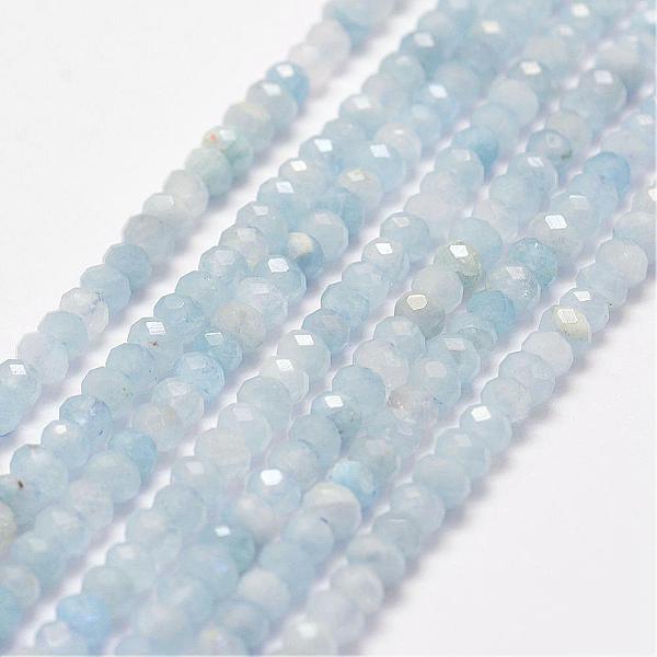 

PandaHall Natural Aquamarine Bead Strands, Faceted, Rondelle, 4x3mm, Hole: 1mm, about 135pcs/strand, 15.3 inch Aquamarine Rondelle