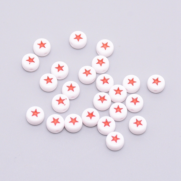 

PandaHall Opaque Acrylic Beads, with Enamel, Flat Round with Star, Red, 7x4mm, Hole: 1.6mm, 100pcs/bag Acrylic Flat Round Red