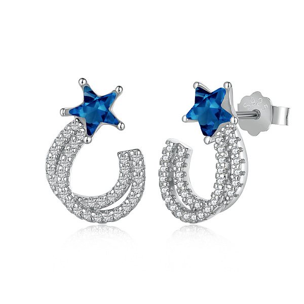 

PandaHall Rhodium Plated 925 Sterling Silver Micro Pave Cubic Zirconia Stud Earrings for Women, with S925 Stamp, Meteor, Real Platinum...