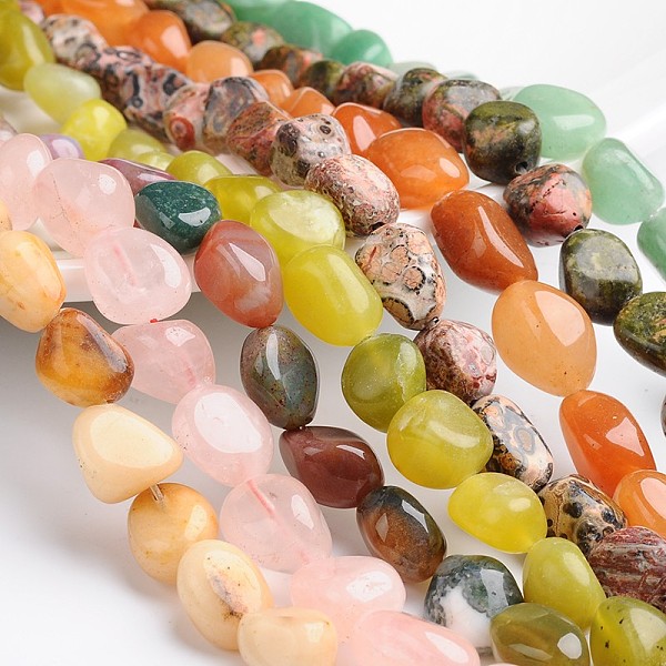 

PandaHall Nuggets Natural & Synthetic Mixed Gemstone Bead Strands, Tumbled Stone, 14~20x8~12mm, Hole: 1mm, about 23pcs/strand, 15.74 inch...