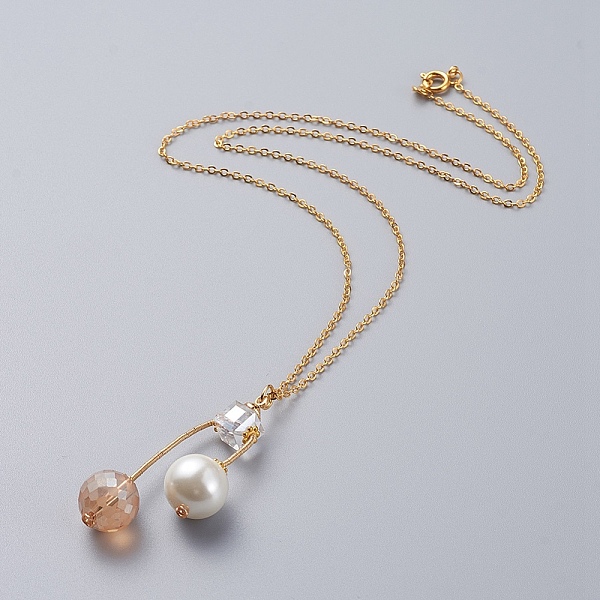 

PandaHall Eco-Friendly Glass Pearl & Glass Beads Pendant Necklaces, with Copper Wire, Brass Cable Chains and Spring Clasps, Golden..., Orange