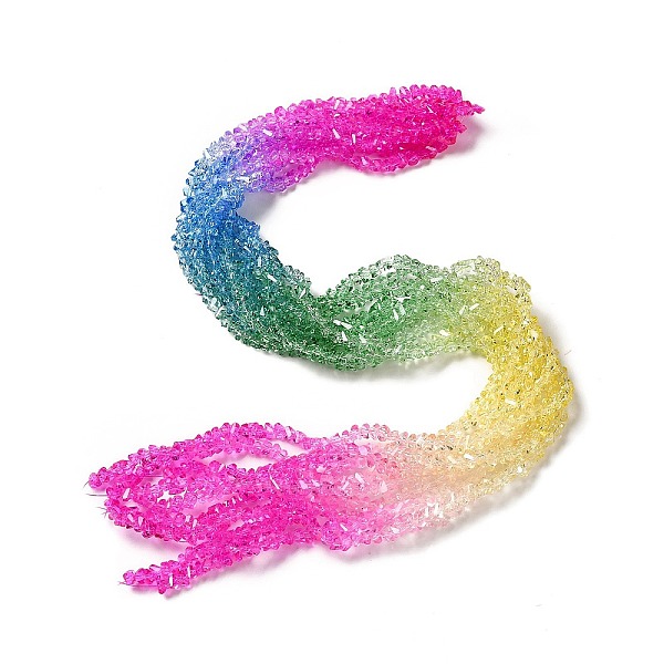

PandaHall Transparent Glass Bead Strands, Segmented Multi-color Beads, Triangle, Fuchsia, 4.5x4x3.5mm, Hole: 1mm, about 134~137pcs/strand..., Pink