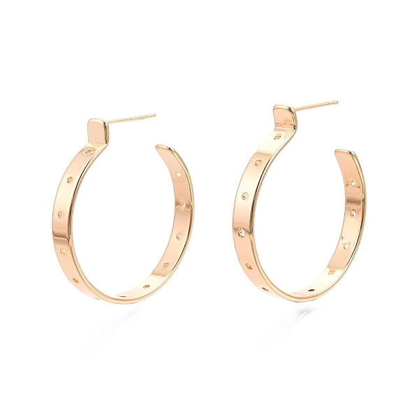 

PandaHall Ion Plating(IP) Brass Circle Stud Earring, Half Hoop Earrings for Women, Nickel Free, Real 18K Gold Plated, 30x34.5x4.5mm, Pin...
