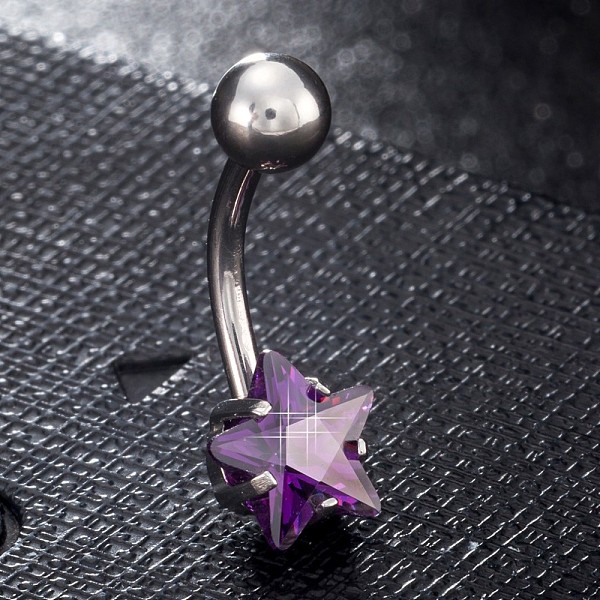 

PandaHall Piercing Jewelry, Brass Cubic Zirciona Navel Ring, Belly Rings, with 304 Stainless Steel Bar, Lead Free & Cadmium Free, Star..., Purple