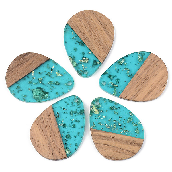 

PandaHall Transparent Resin & Walnut Wood Pendants, with Gold Foil, Teardrop, Dark Turquoise, 35.5x26x3mm, Hole: 2mm Resin+Wood Teardrop..., Cyan