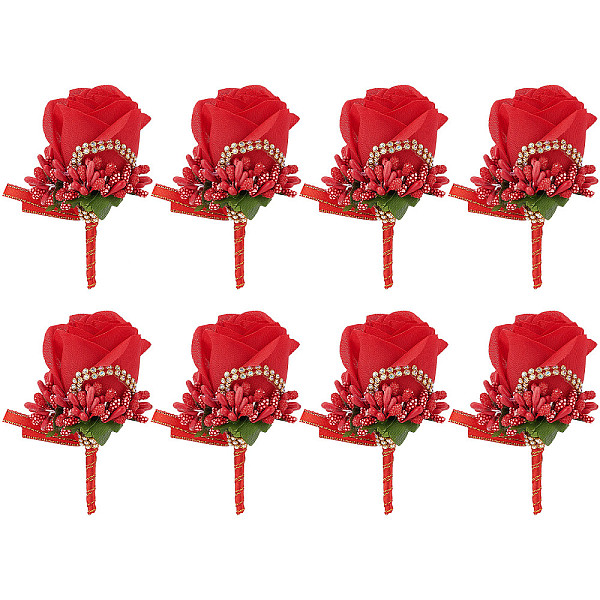 

PandaHall CRASPIRE Boutonnieres Set of 8 Red Rose Groom Boutonniere with Rhinestone for Groom and Best Man for Wedding Party Prom...
