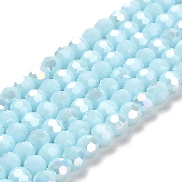 

PandaHall Opaque Glass Beads Stands, AB Color, Faceted(32 Facets), Round, Light Cyan, 6x5.5mm, Hole: 1.2mm, about 91~93pcs/strand...